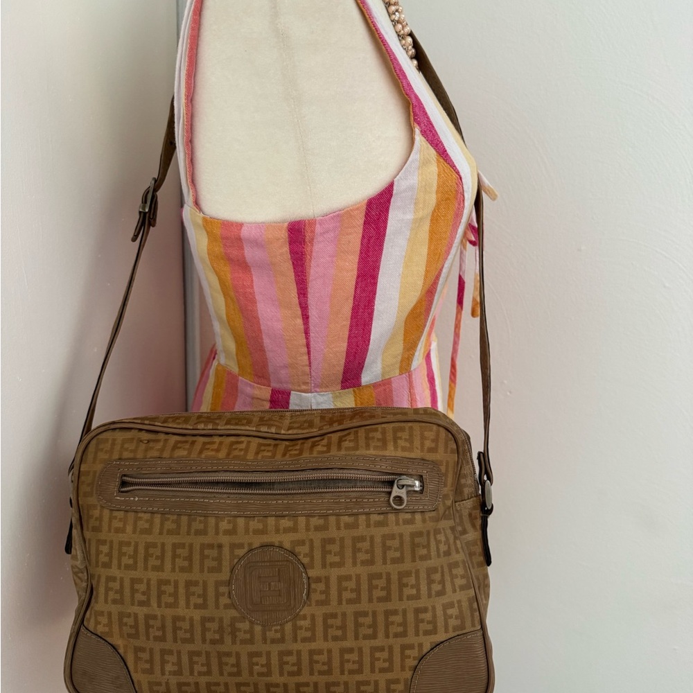 Fendi Tan/Brown FF Logo Canvas Crossbody Bag